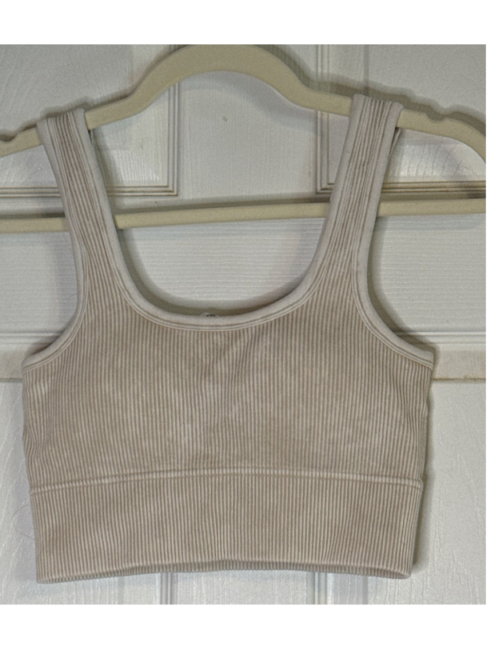 Women's ZENANA Beige Ribbed Sports Bra